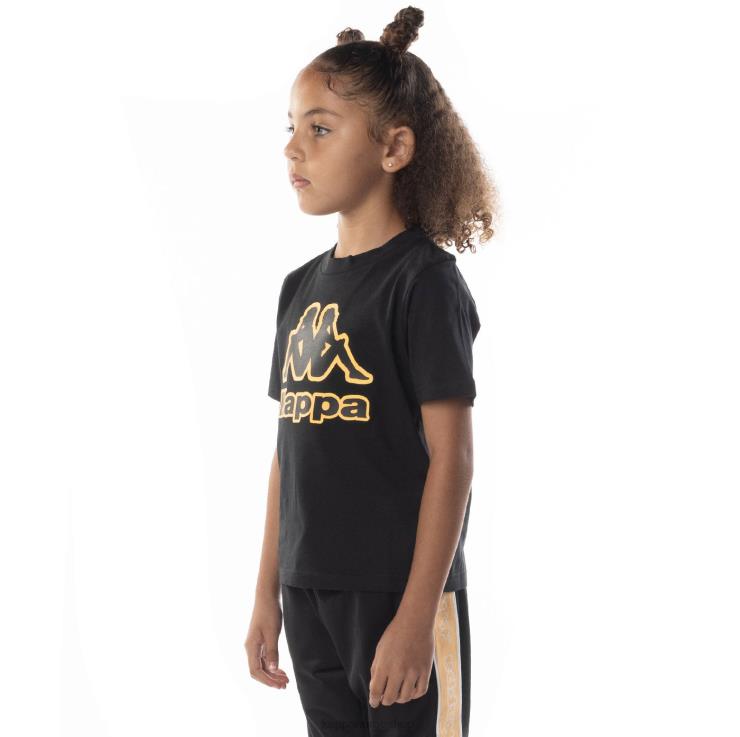 Kappa barn bant t-skjorte med logotape for barn svart røyk oransje VBD6F676